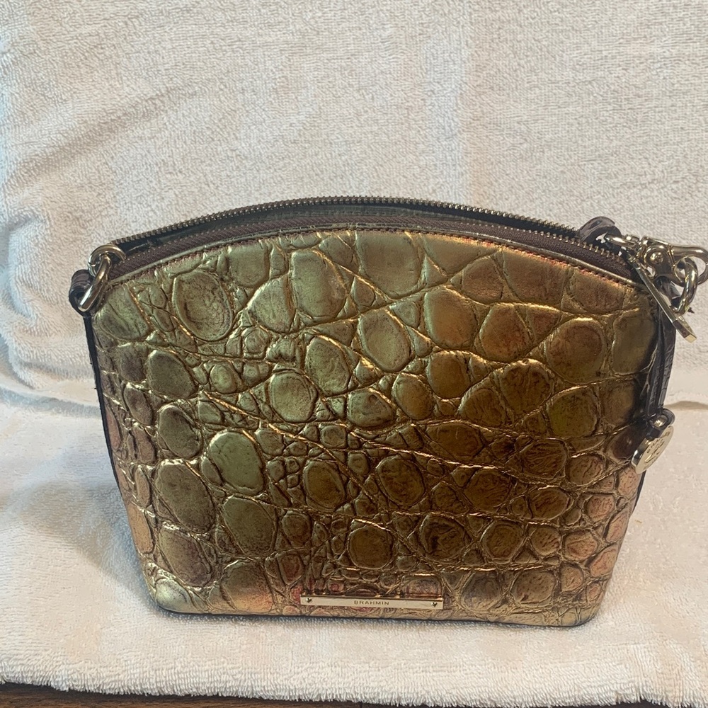Metallic Croc-Embossed Crossbody Bag - Gold